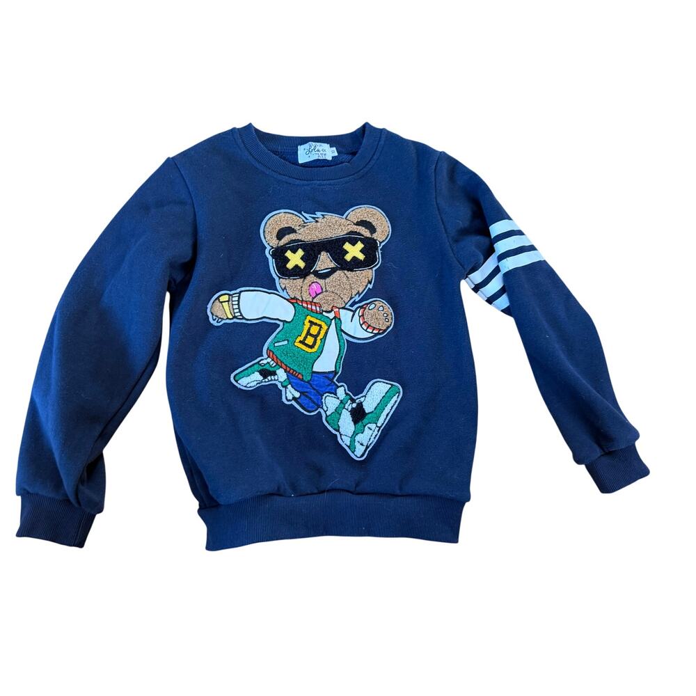Lola and the boys Teddy athletic patch navy blue sweater